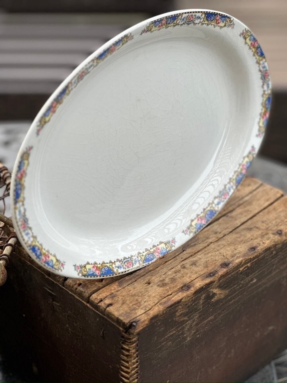 Homer Laughlin Vintage Oval Serving Platter Floral Border 13.25 Inch